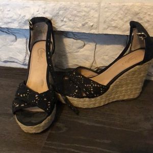 Black and nude wedges